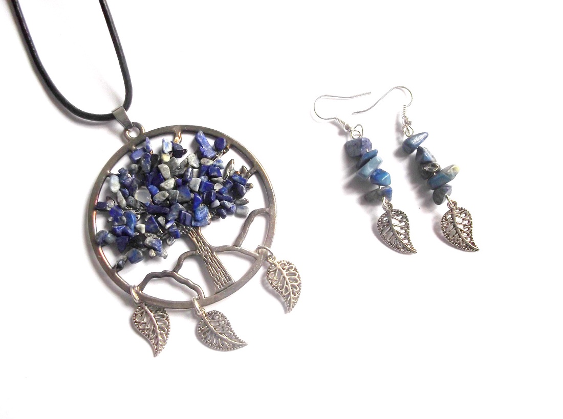 set colier si cercei arborele vietii cu lapis lazuli 38956 - bijuterii - seturi de bijuterii - Artynos.ro