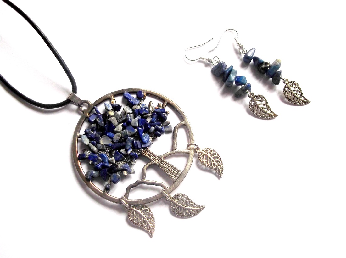 set colier si cercei arborele vietii cu lapis lazuli 38956 - bijuterii - seturi de bijuterii - Artynos.ro