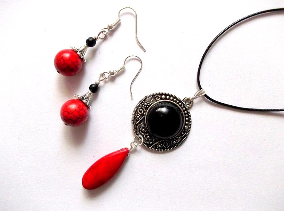 set howlite rosu si negru 37562 - bijuterii - seturi de bijuterii - Artynos.ro