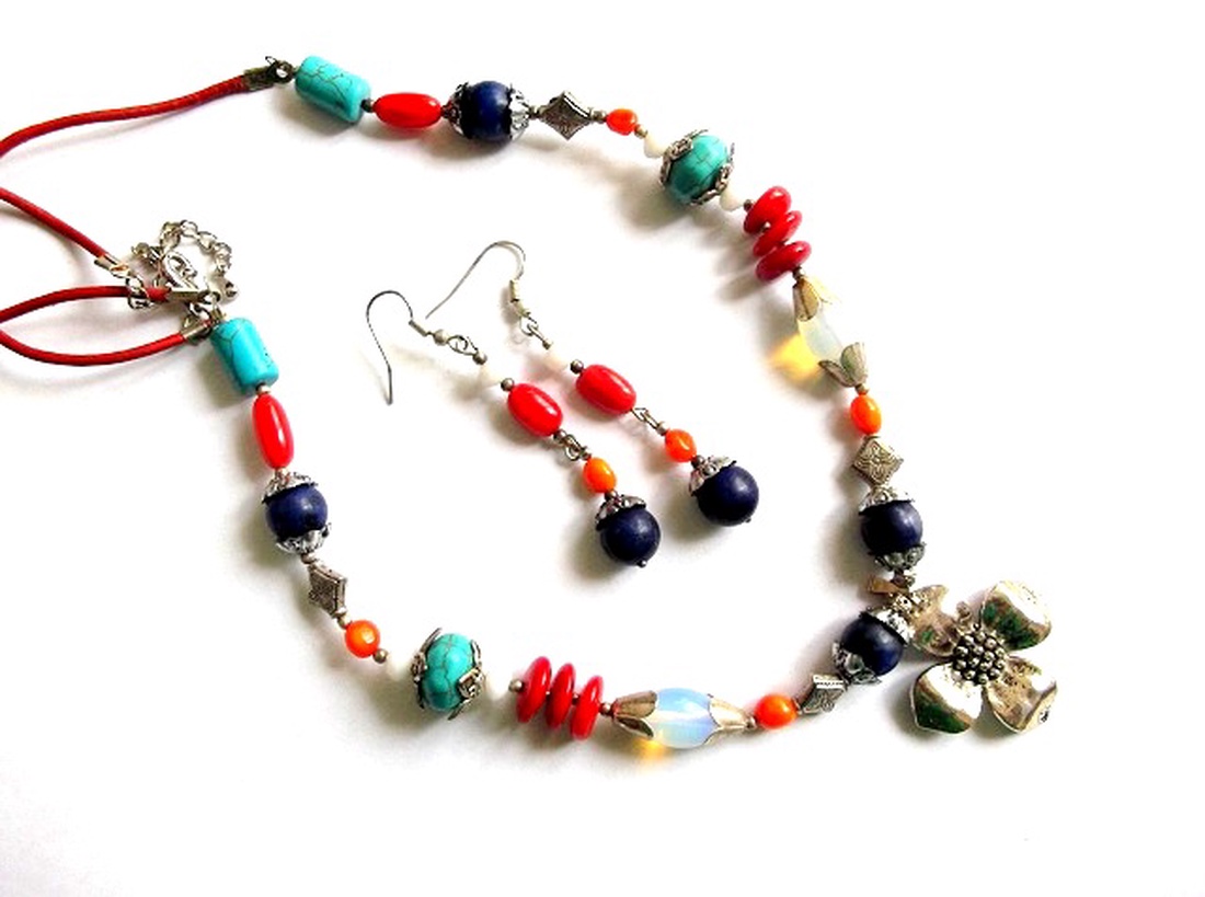 set coral ,turcoaz lapis lazuli si opalit 34310 - bijuterii - seturi de bijuterii - Artynos.ro