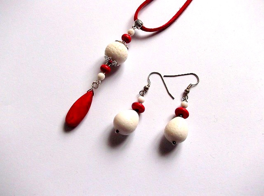 set coral alb si howlite rosu 33314 - bijuterii - seturi de bijuterii - Artynos.ro