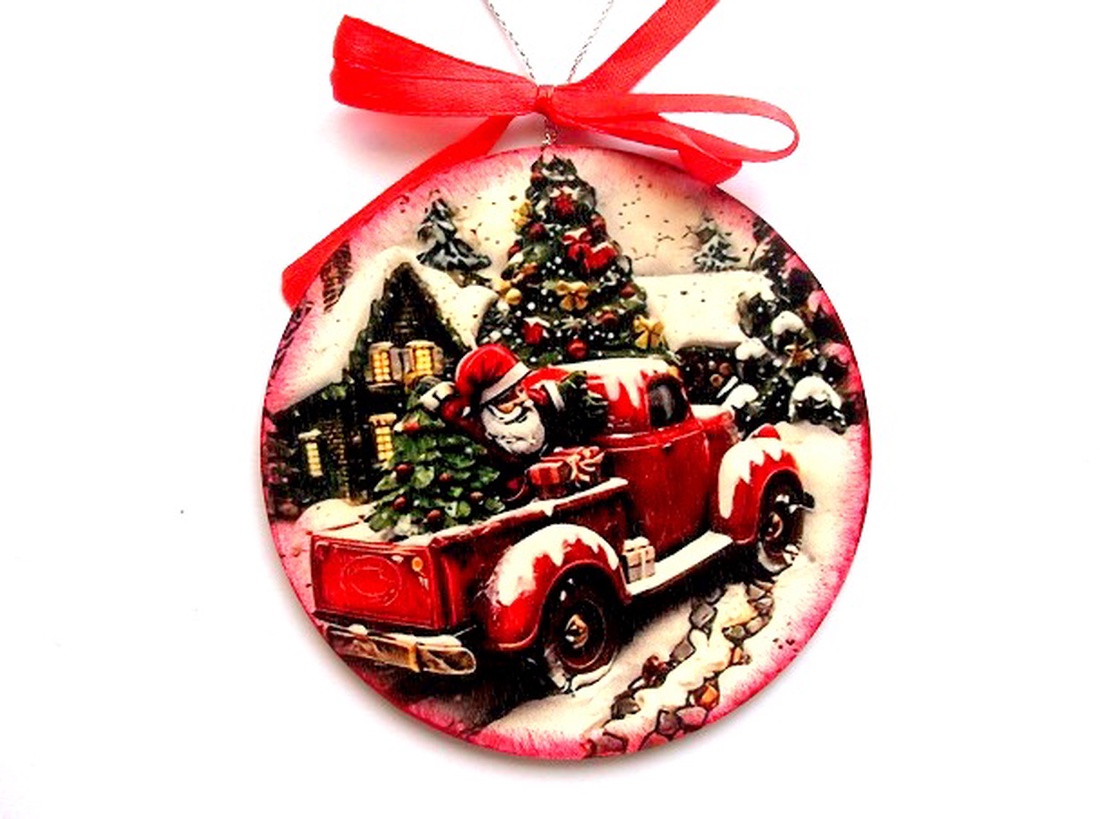 glob pe lemn cu mos craciun 47591 - accesorii de crăciun - decorațiuni de advent - decorațiuni de lumânări advent  - Artynos.ro