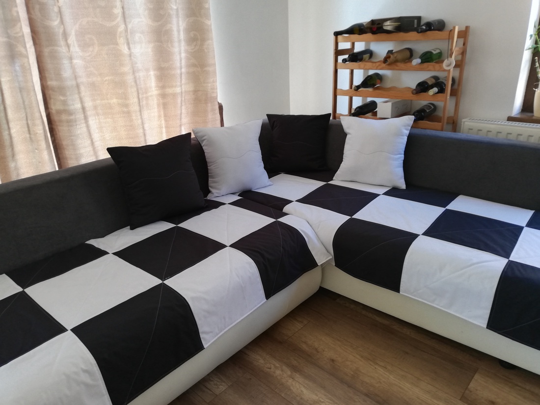 Set Huse Coltar Model Sah Alb Negru - casă & stil de viață - textile de casă - cuvertură de pat - Artynos.ro