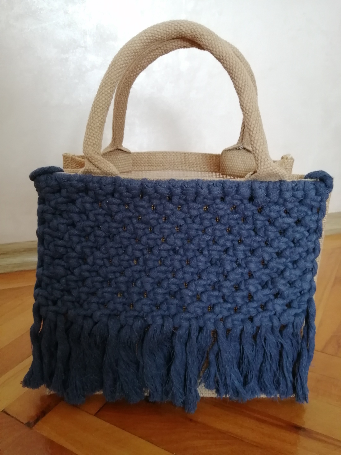 Geantă tote din iută cu model macrame  - geantă și husă - geantă pentru cumpărături - geantă shopper, geantă tote, geantă textilă - Artynos.ro