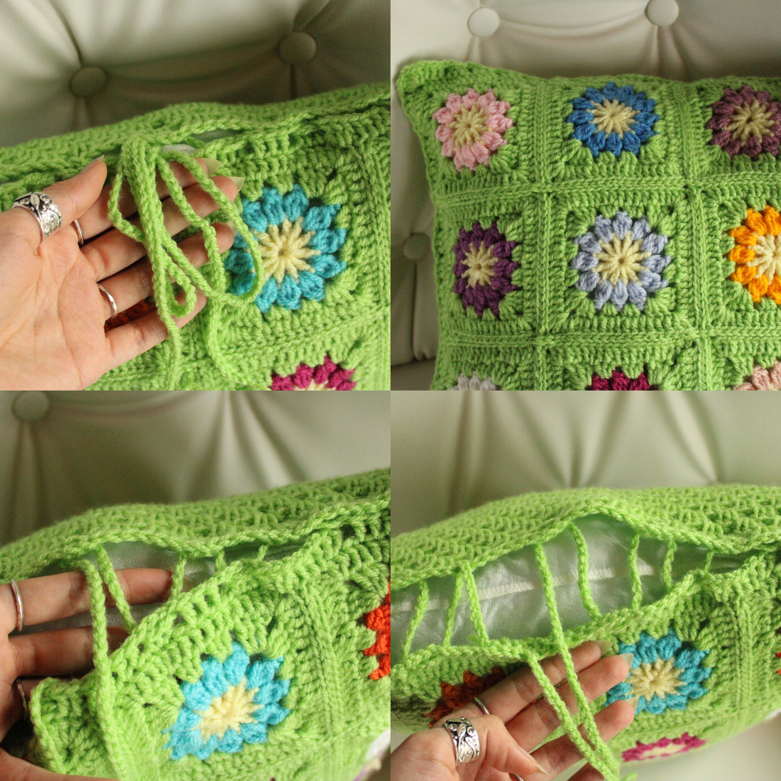 Fata de perna crosetata cu doua fete de 40x40cm.Una dintre fete este formata din granny squares, iar cealalta monocroma. - casă & stil de viață - textile de casă - perne decorative, perne - Artynos.ro