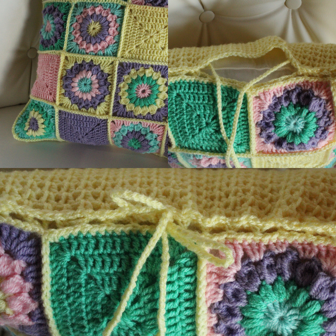 Fata de perna crosetata cu doua fete de 40x40cm.Una dintre fete este din granny squares, iar cealalta simpla. - casă & stil de viață - textile de casă - perne decorative, perne - Artynos.ro