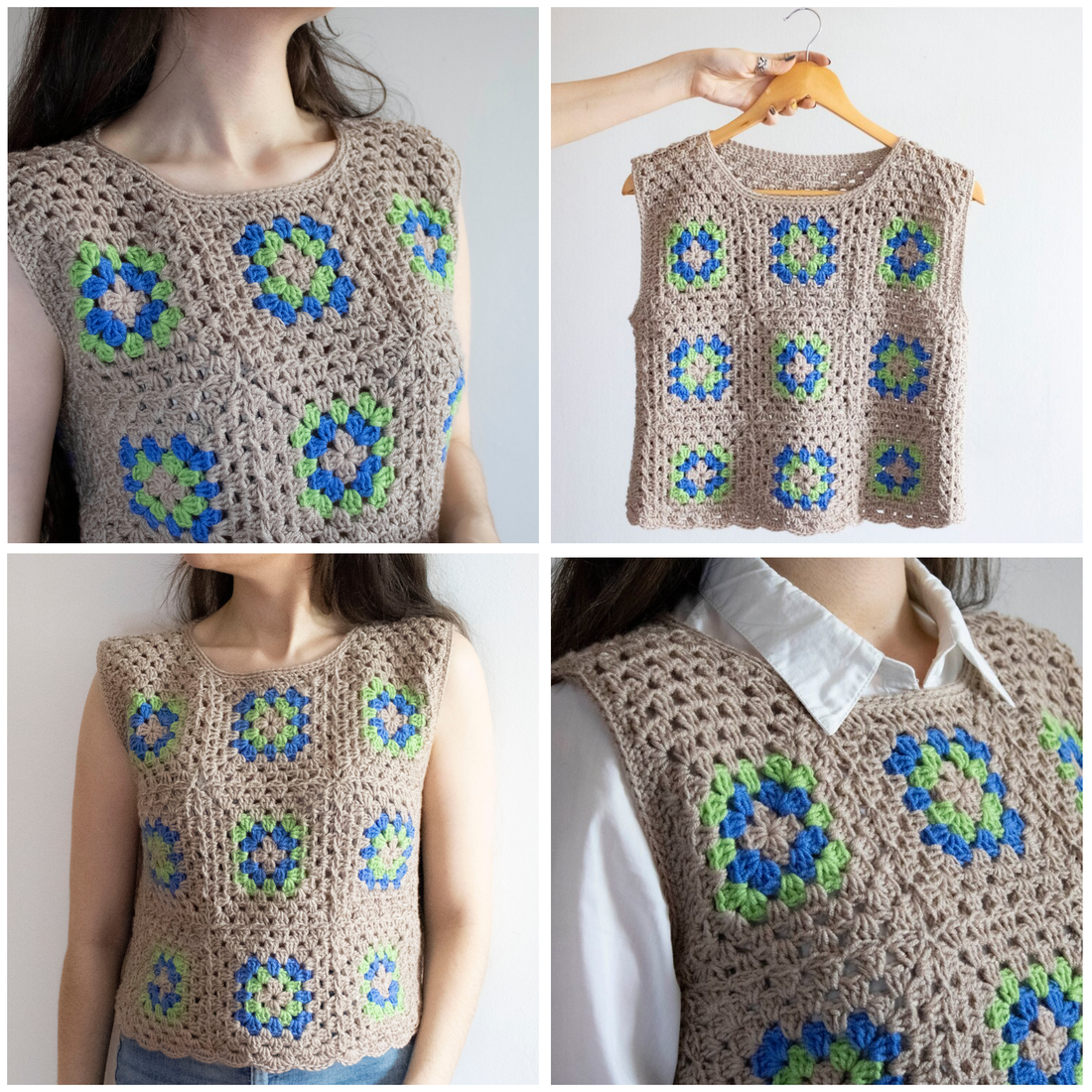 S - Vesta crosetata din fir acrilic certificat oeko tex din granny squares - îmbrăcăminte și modă - haine damă - tricou și top de damă - Artynos.ro