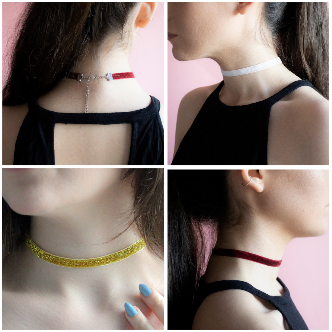 Coliere tip choker handmade din banda de catifea sau banda cu sclipici cu inchizatoare ajustabila - bijuterii - coliere - coliere fără pandative - Artynos.ro