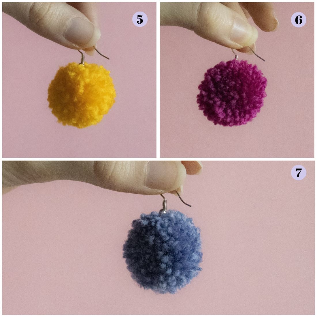 Cercei handmade cu pom-pom din fir acrilic cu tortite de otel inoxidabil set 2 - bijuterii - cercei - cercei agățați - Artynos.ro