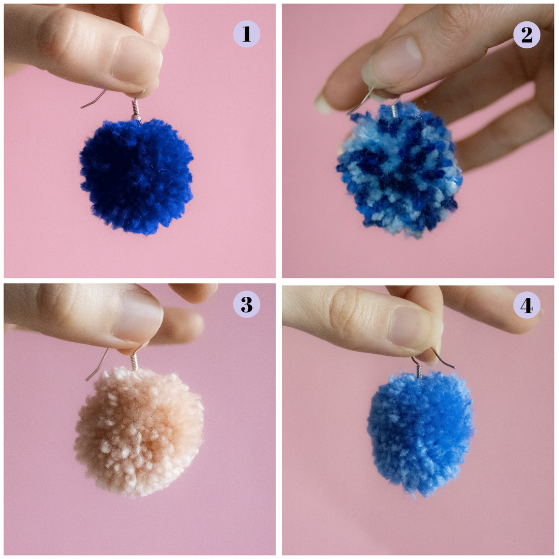 Cercei handmade cu pom-pom din fir acrilic cu tortite de otel inoxidabil set 2 - bijuterii - cercei - cercei agățați - Artynos.ro