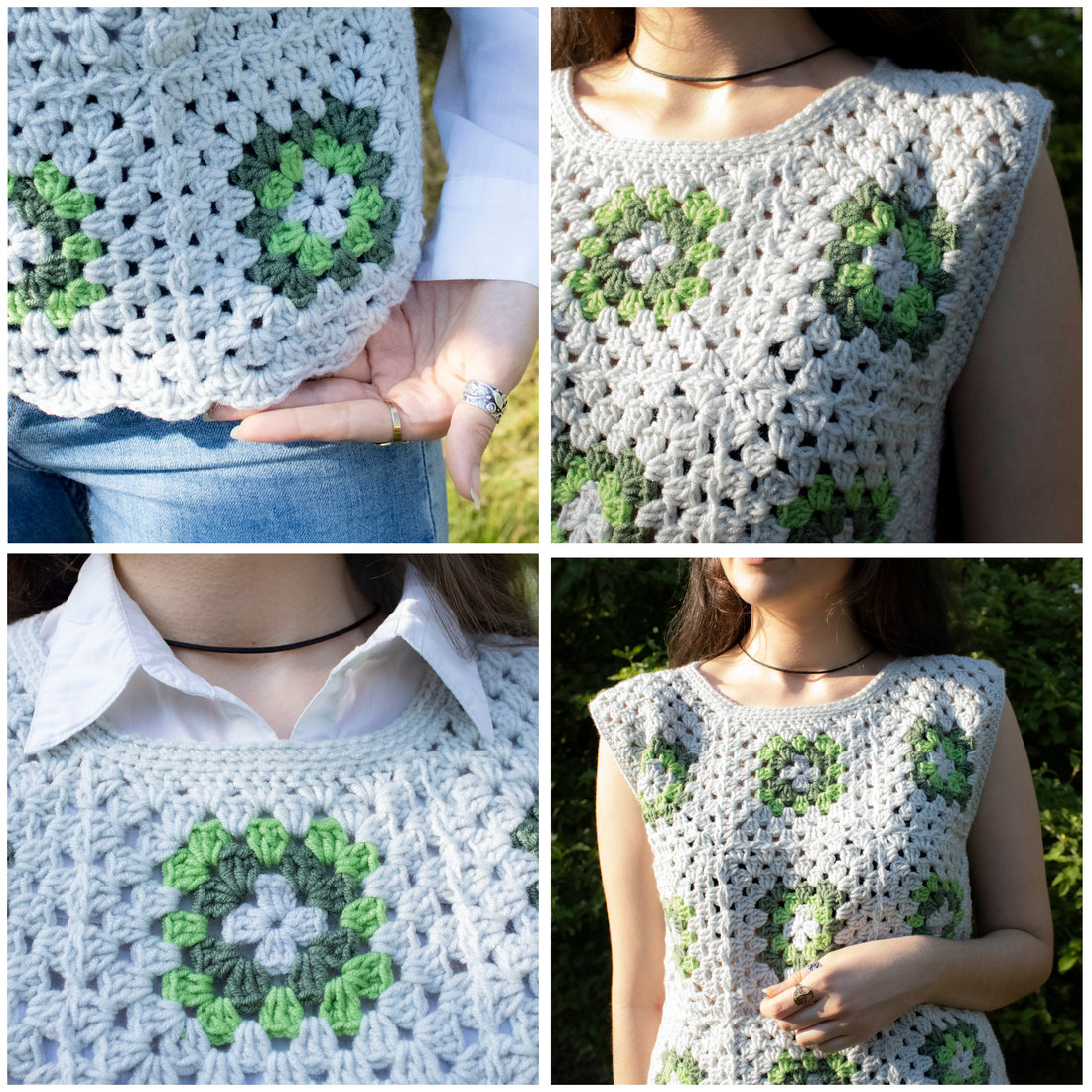 S/M/L/XL - Vesta crosetata din fir acrilic certificat oeko tex din granny squares - îmbrăcăminte și modă - haine damă - tricou și top de damă - Artynos.ro