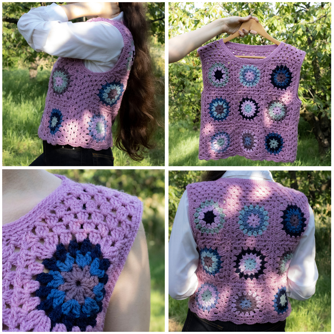 S - Vesta crosetata din fir acrilic realizata din granny squares - îmbrăcăminte și modă - haine damă - tricou și top de damă - Artynos.ro