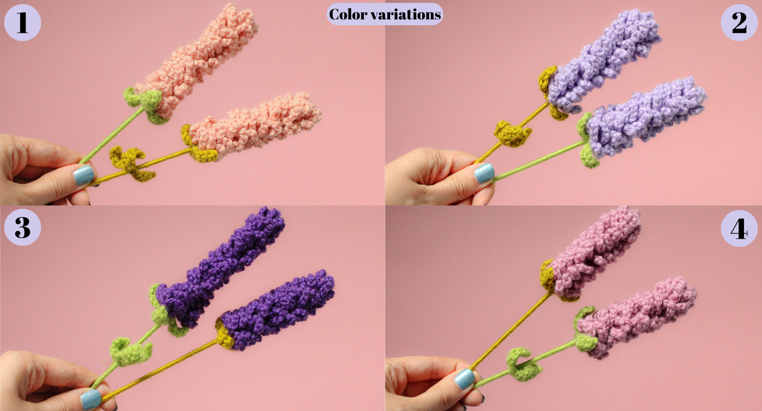 5 variante - Lavanda crosetata. Floare decorativa realizata manual. - accesorii locuință - accesorii pentru decorat casa - decorațiuni de masă și decorațiuni pentru rafturi  - florării și grădini de sticle - Artynos.ro