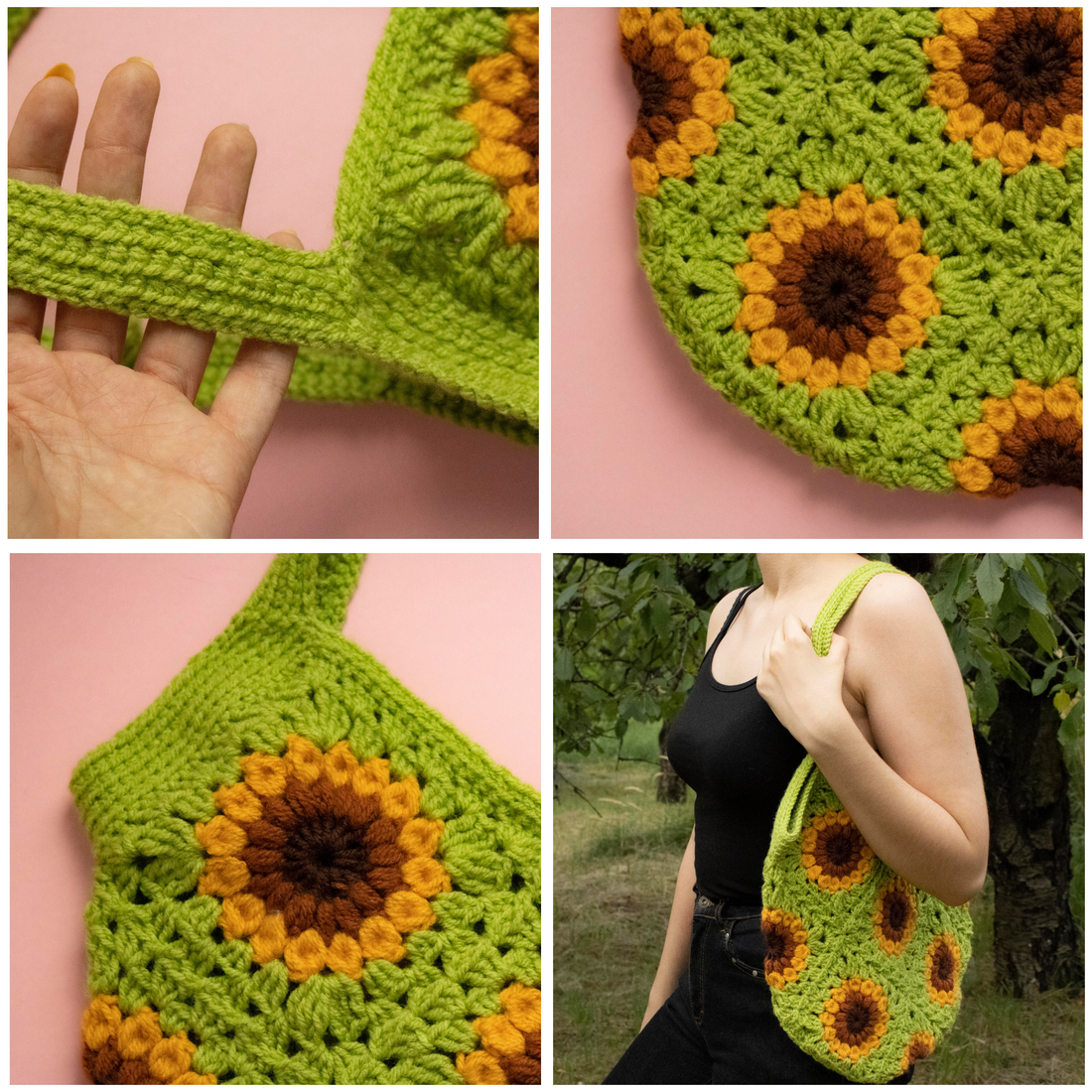 Geanta Florala Crosetata. Geantă tip tote bag cu granny squares floarale creată din fir acrilic. - geantă și husă - geantă pentru cumpărături - geantă shopper, geantă tote, geantă textilă - Artynos.ro