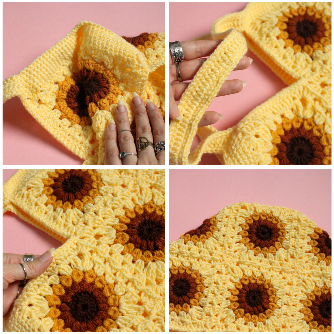 Geanta Florala Crosetata. Geantă tip tote bag cu granny squares floarale creată din fir acrilic. - geantă și husă - geantă pentru cumpărături - geantă shopper, geantă tote, geantă textilă - Artynos.ro