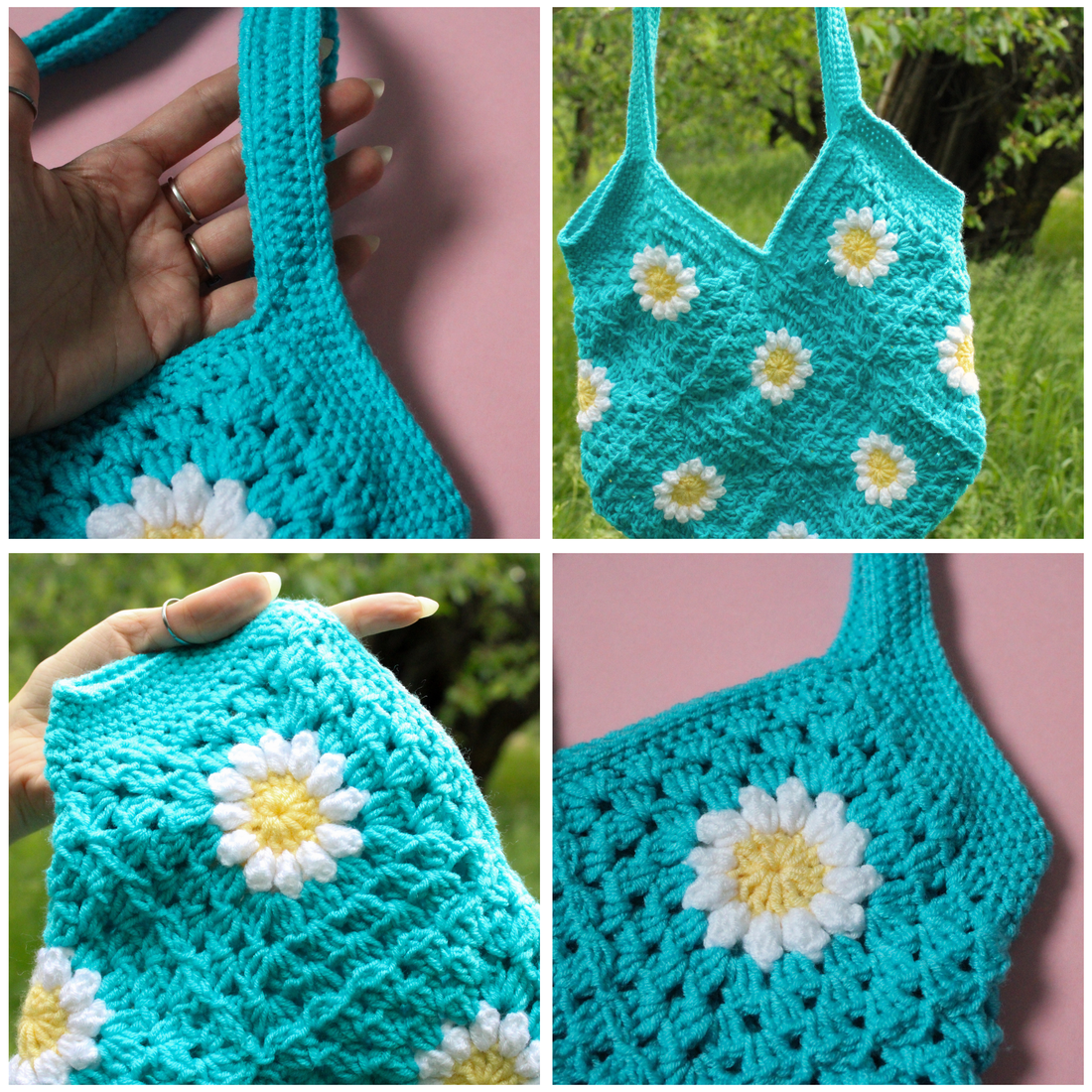 Geanta Florala Crosetata. Geantă tip tote bag cu granny squares floarale creată din fir acrilic. - geantă și husă - geantă pentru cumpărături - geantă shopper, geantă tote, geantă textilă - Artynos.ro