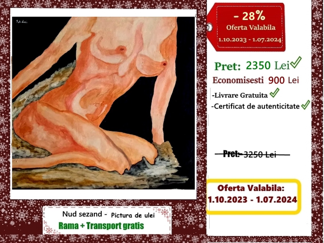 Nud șezând -Tablou 28 % Discount - arte vizuale și accesorii  - picturi - pictură în ulei - Artynos.ro