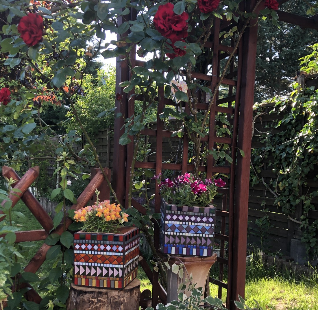 Ghiveci de flori mozaic, roșu - casă & stil de viață - accesorii pentru decorat casa - suport de flori - ghiveci și jardiniere - Artynos.ro