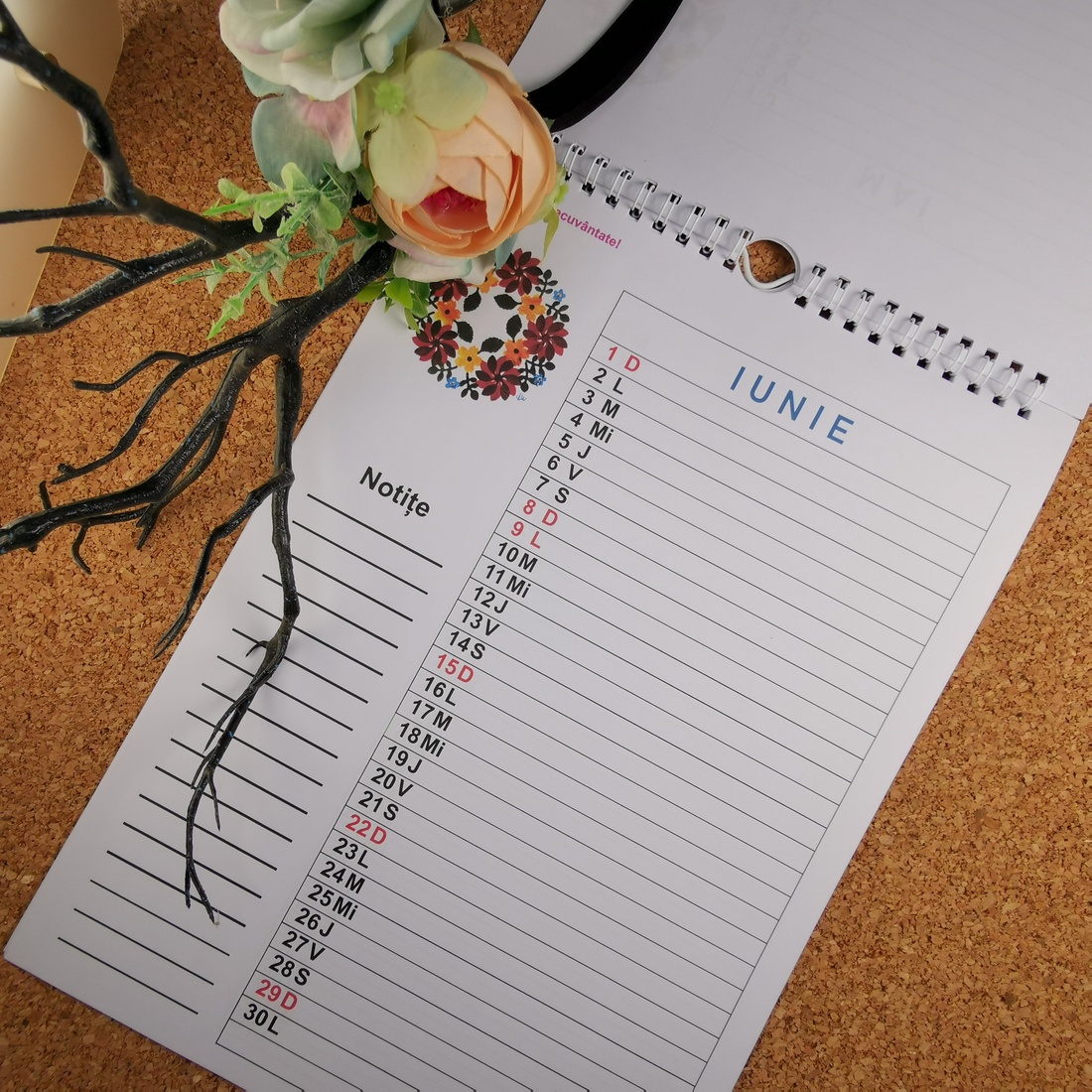 Calendar de notițe A4 cu imagini de flori presate - casă & stil de viață - accesorii pentru decorat casa - decorațiuni de pereți, decorațiuni suspendate - calendar perete - Artynos.ro