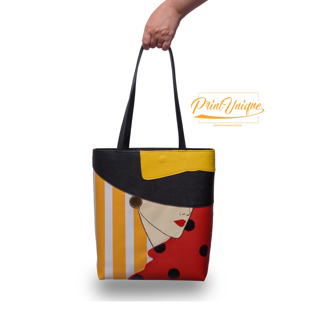 Geanta Chapeau Noire (fond cu dungi) - geantă și husă - geantă pentru cumpărături - geantă shopper, geantă tote, geantă textilă - Artynos.ro