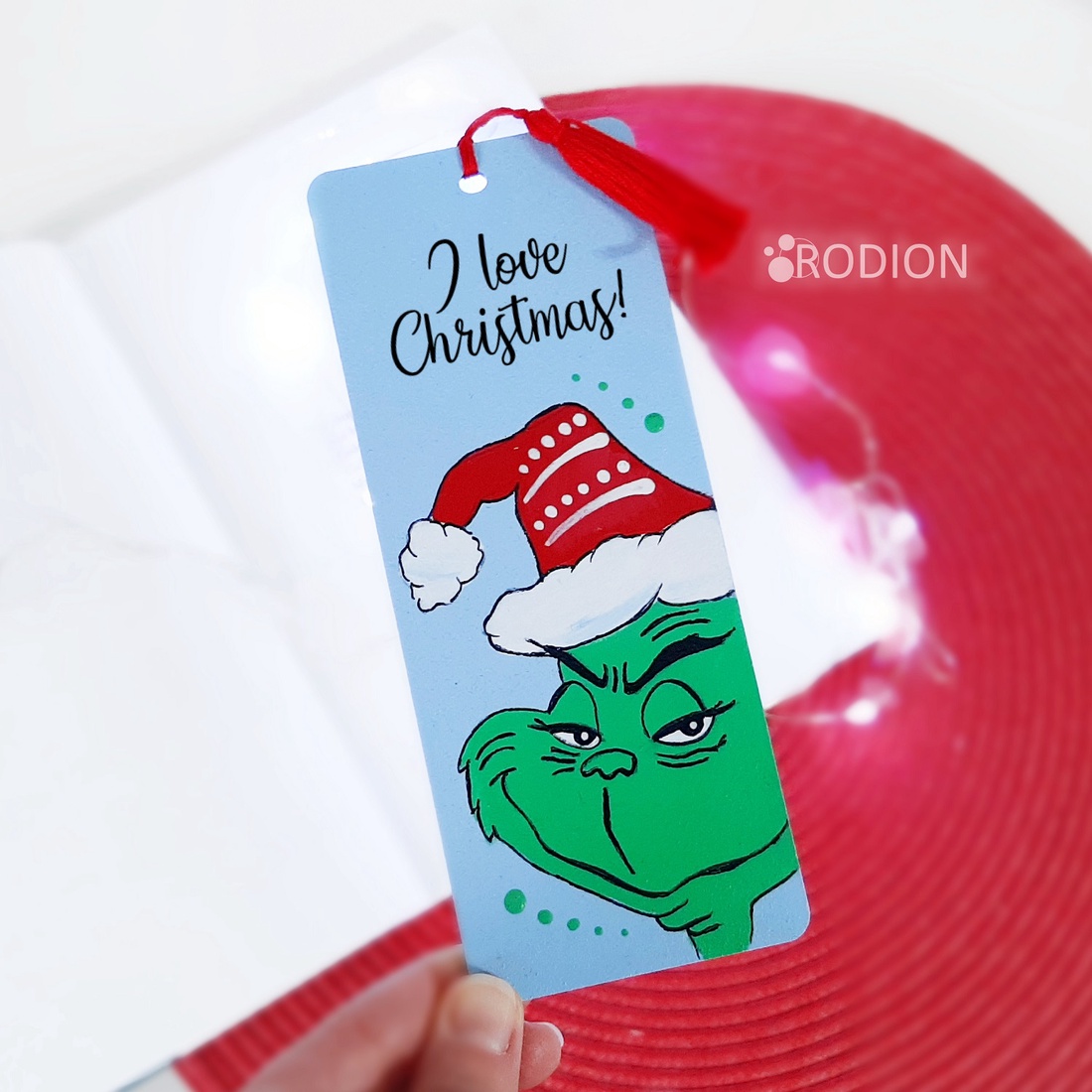 Semn de carte Craciun Grinch pictat personalizat cu mesaj - cărți și creații cu tematică muzicală, cadouri - semn de carte - Artynos.ro