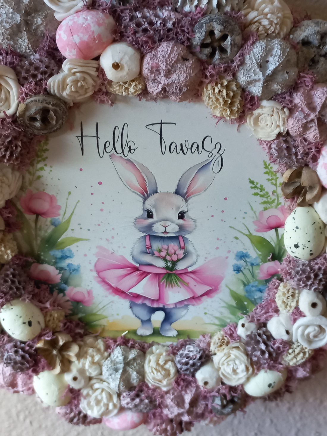 Coroană de primăvară, ciocănitoare de ușă - Bunny în roz - casă & stil de viață - accesorii pentru decorat casa - decorațiuni de geam și decorațiuni de ușă  - ornamente de ușă  - Artynos.ro