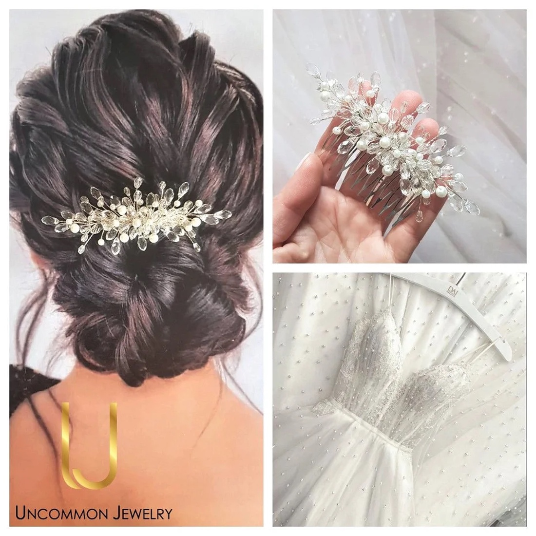 NADINE - Pieptan mireasa elegant, realizat cu perle si cristale - accesorii nuntă - ornamente de păr de nuntă - accesorii păr nuntă - Artynos.ro