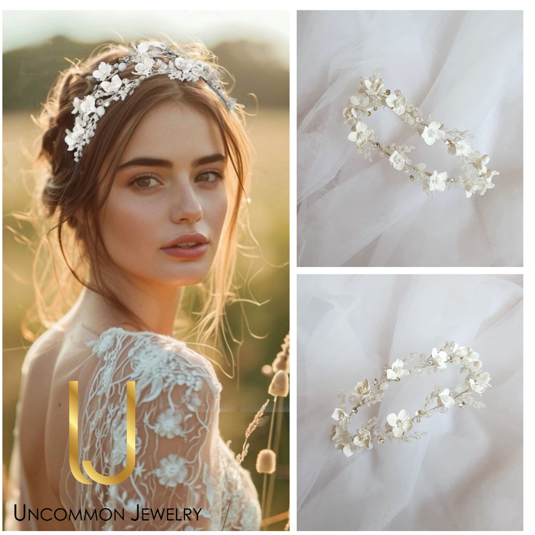 VALENTINA - Coronita florala mireasa - accesorii nuntă - ornamente de păr de nuntă - accesorii păr nuntă - Artynos.ro