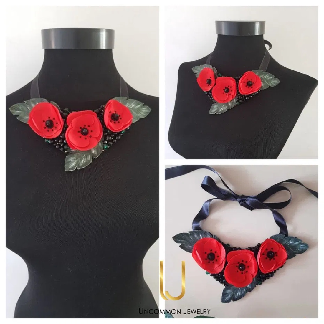 Colier floral Wild Poppies - bijuterii - coliere - coliere statement - Artynos.ro