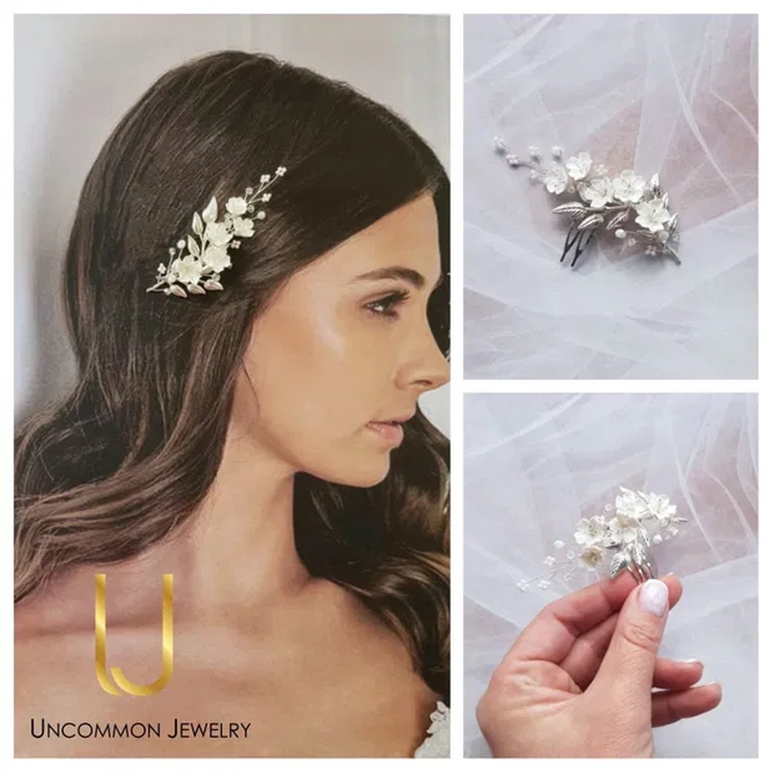 TEAROSE - Accesoriu par floral - accesorii nuntă - ornamente de păr de nuntă - accesorii păr nuntă - Artynos.ro