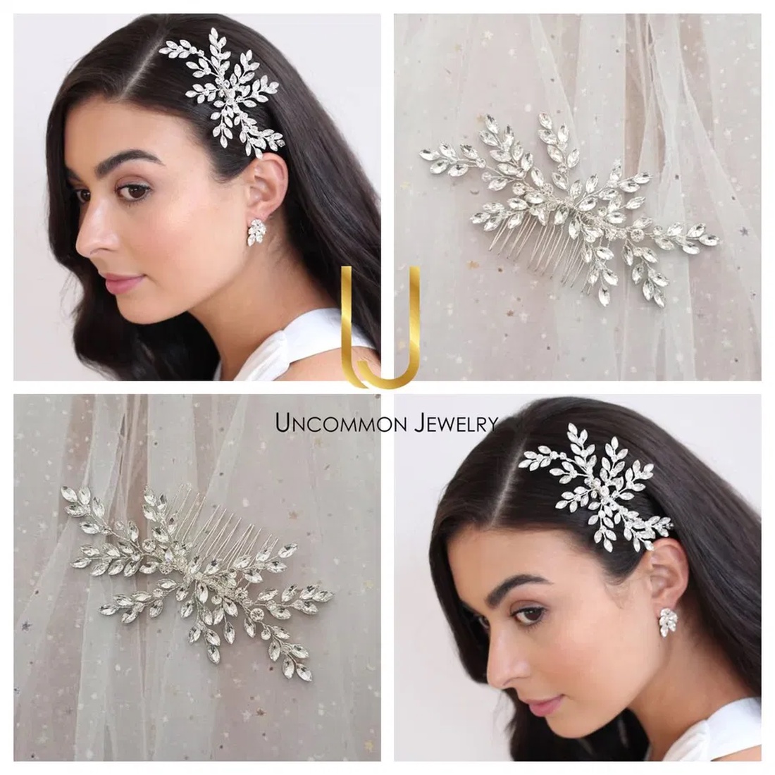 ELISSA - Pieptan mireasa de LUX, cu cristale - accesorii nuntă - ornamente de păr de nuntă - accesorii păr nuntă - Artynos.ro