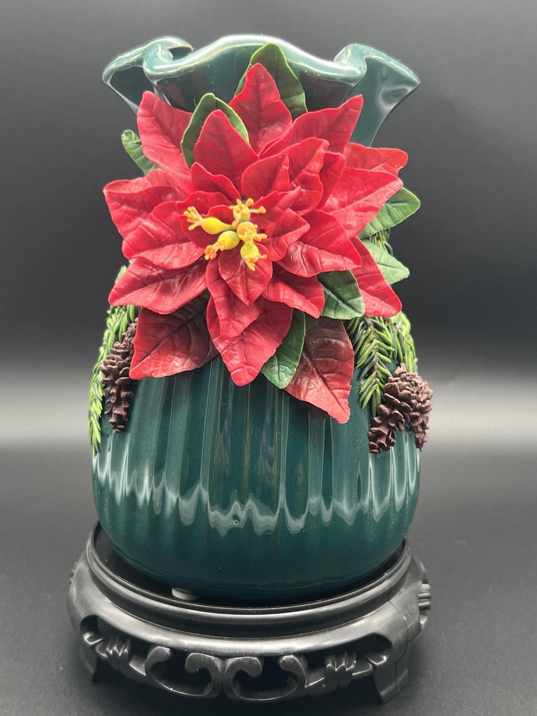 Vaza ceramica cu floare Poinsettia 3d din lut polimeric - accesorii de crăciun - decorațiuni de crăciun de casă - decorațiuni pentru casă de crăciun - Artynos.ro