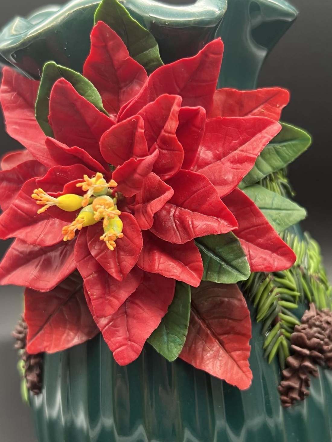 Vaza ceramica cu floare Poinsettia 3d din lut polimeric - accesorii de crăciun - decorațiuni de crăciun de casă - decorațiuni pentru casă de crăciun - Artynos.ro