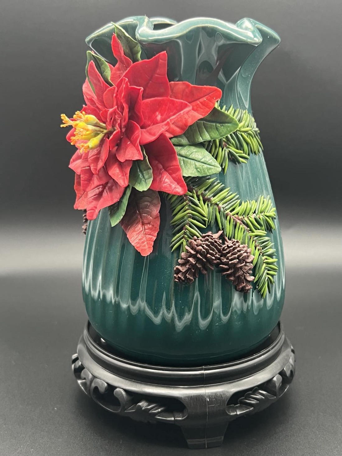 Vaza ceramica cu floare Poinsettia 3d din lut polimeric - accesorii de crăciun - decorațiuni de crăciun de casă - decorațiuni pentru casă de crăciun - Artynos.ro