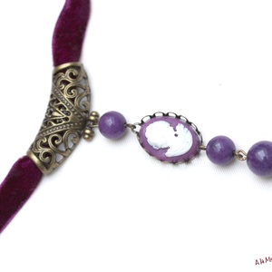 Colier choker cu jad violet si camee - bijuterii - coliere - coliere cu pandantive - Artynos.ro