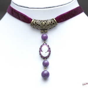 Colier choker cu jad violet si camee - bijuterii - coliere - coliere cu pandantive - Artynos.ro