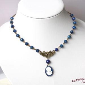 Colier choker cu camee si lapis lazuli - bijuterii - coliere - coliere cu pandantive - Artynos.ro