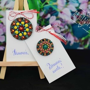 Broșă pictată în stil mandala , Arte vizuale și accesorii , Picturi, Pictură acrilică, , ARTYNOS