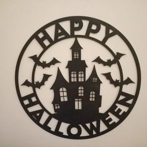 Decoratiune de perete - Happy Halloween, Accesorii locuință, Accesorii pentru decorat casa, Halloween - tot ce ai nevoie pentru petrecere!, Ornamente de Halloween, Prelucrarea lemnului, Pictură, ARTYNOS