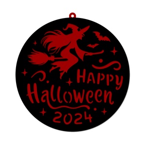 Decoratiune de perete - Happy Halloween, 2 straturi de MDF 3 mm, diametru 35 cm, Accesorii locuință, Accesorii pentru decorat casa, Halloween - tot ce ai nevoie pentru petrecere!, Ornamente de Halloween, Prelucrarea lemnului, Pictură, ARTYNOS