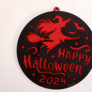 Decoratiune de perete - Happy Halloween, 2 straturi de MDF 3 mm, diametru 35 cm - casă & stil de viață - accesorii pentru decorat casa - halloween - tot ce ai nevoie pentru petrecere! - ornamente de halloween - Artynos.ro