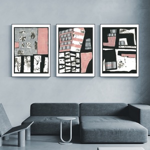 Picturi abstracte pentru living room picturi acrilice pe hartie set 3 picturi arta originala decoratiune interioara, Arte vizuale și accesorii , Picturi, Pictură acrilică, Pictură, ARTYNOS