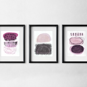 Set 3 printuri acuarela pe hartie poster acuarela print abstract roz negru decoratiune interioara design interior cadou - casă & stil de viață - accesorii pentru decorat casa - picturi murale - postere - Artynos.ro