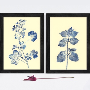 Set 2 Printuri monotipie originala poster cadou inedit print botanic albastru decoratiune interioara design interior  - arte vizuale și accesorii  - picturi - acuarele picturi - Artynos.ro