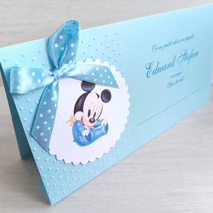 Plicuri dar botez băieți, baby Mickey bleu - jucării și echipamente pentru copii - daruri de botez - Artynos.ro