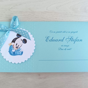 Plicuri dar botez băieți, baby Mickey bleu - jucării și echipamente pentru copii - daruri de botez - Artynos.ro