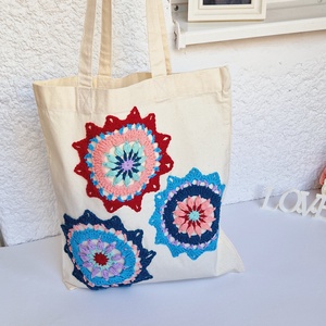 Plasă bumbac Colorful Crochet Mandala - geantă și husă - geantă pentru cumpărături - geantă shopper, geantă tote, geantă textilă - Artynos.ro