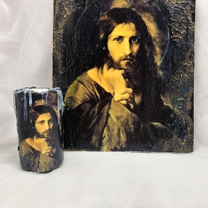 Set handmde unicat -icoana cu lumanare , Accesorii locuință, Obiecte religioase și de devoțiune, Binecuvântarea casei, Decoupage, transfer și tehnici șervețel, Altele, ARTYNOS