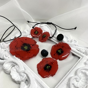 Set bijuterii handmade unicat din rasina - maci, Accesorii nuntă, Seturi bijuterii mireasă, Set bijuterii de mireasă, Confecționarea bijuteriilor, ARTYNOS