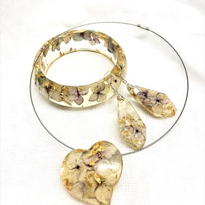 Set bijuterii handmade unicat din rasina si flori naturale - accesorii nuntă - seturi bijuterii mireasă - set bijuterii de mireasă - Artynos.ro